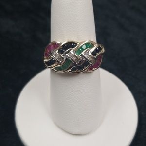 14k yellow gold ruby emerald sapphire ring